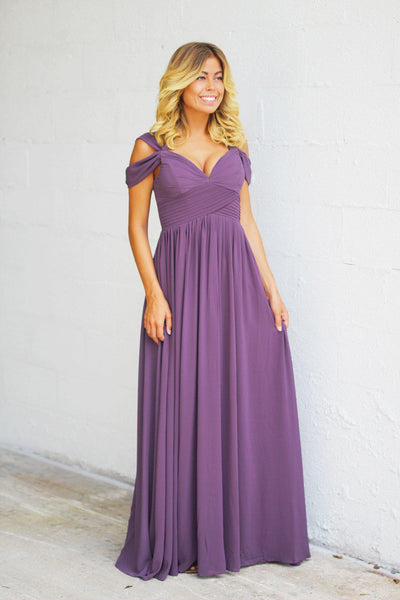 Dusty Purple Off Shoulder Maxi Dress