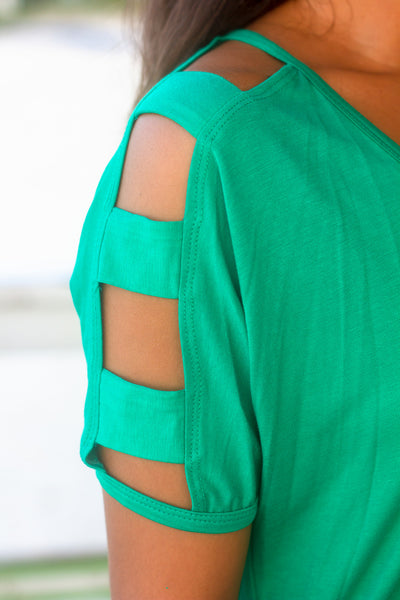 Emerald Top with Strap Detail Sleeves