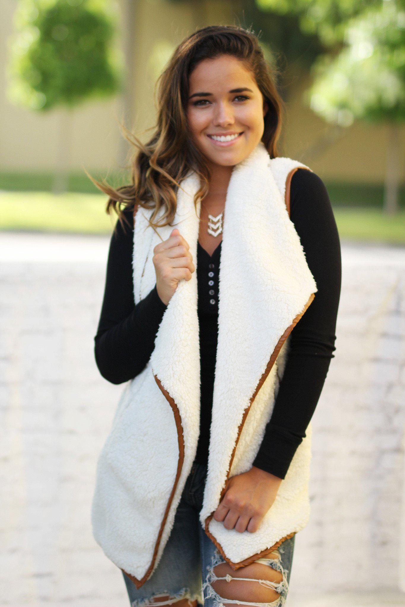 Ivory Faux Fur Vest With Pockets