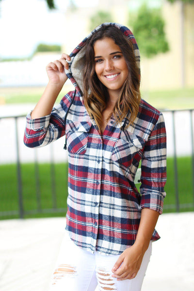 Plaid Flannel Top with Hood