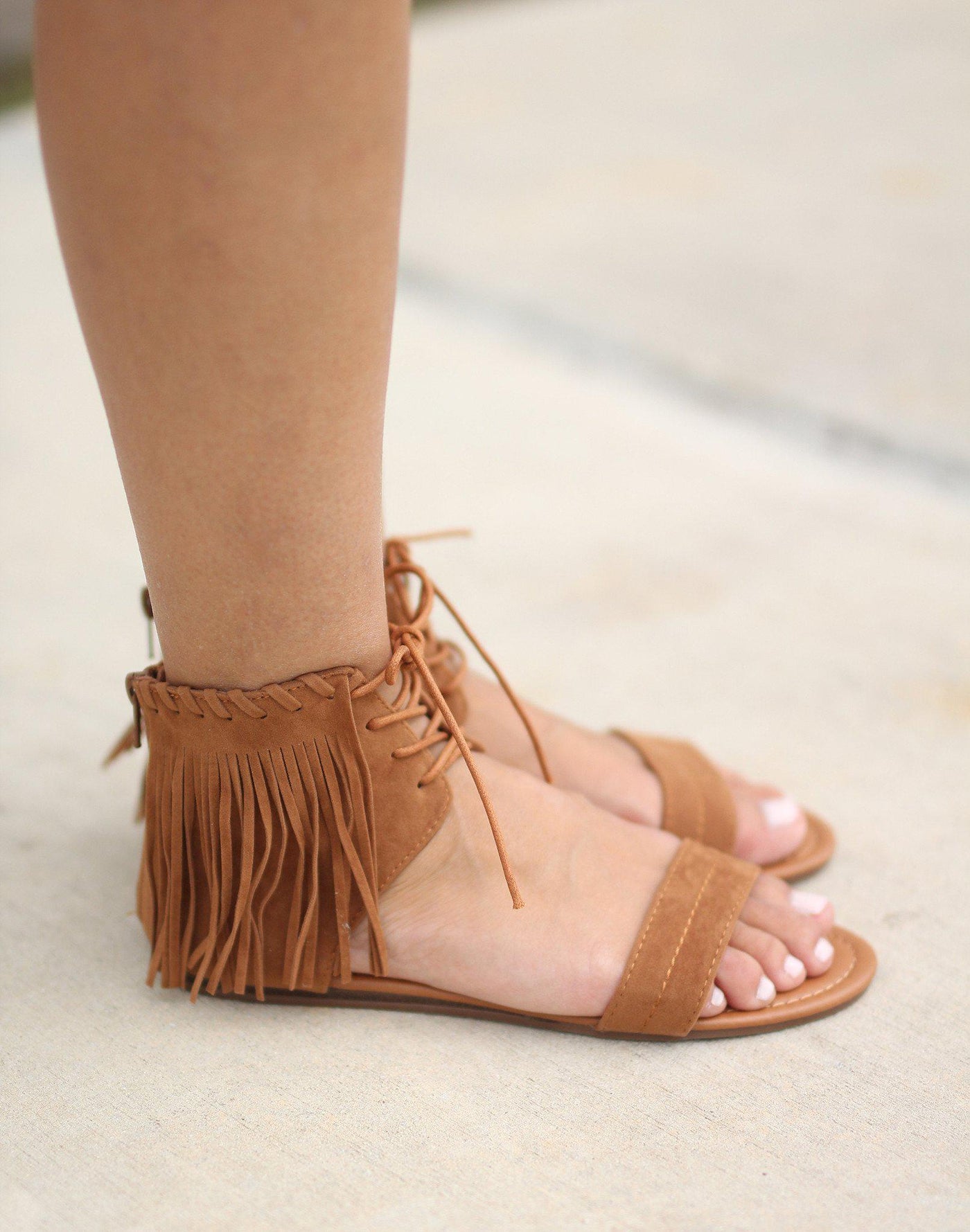 Tan Fringe Flat Sandals