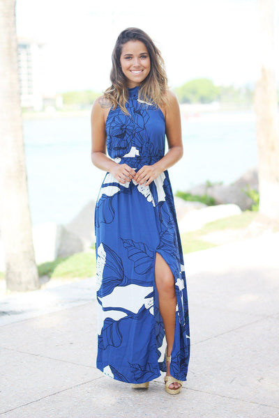 Dark Blue Floral Maxi Dress