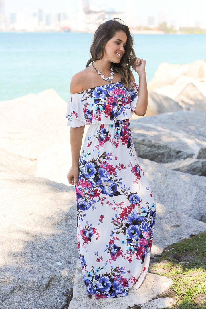 Ivory Floral Off Shoulder Maxi Dress | Cute Dress  Saved by the Dress
