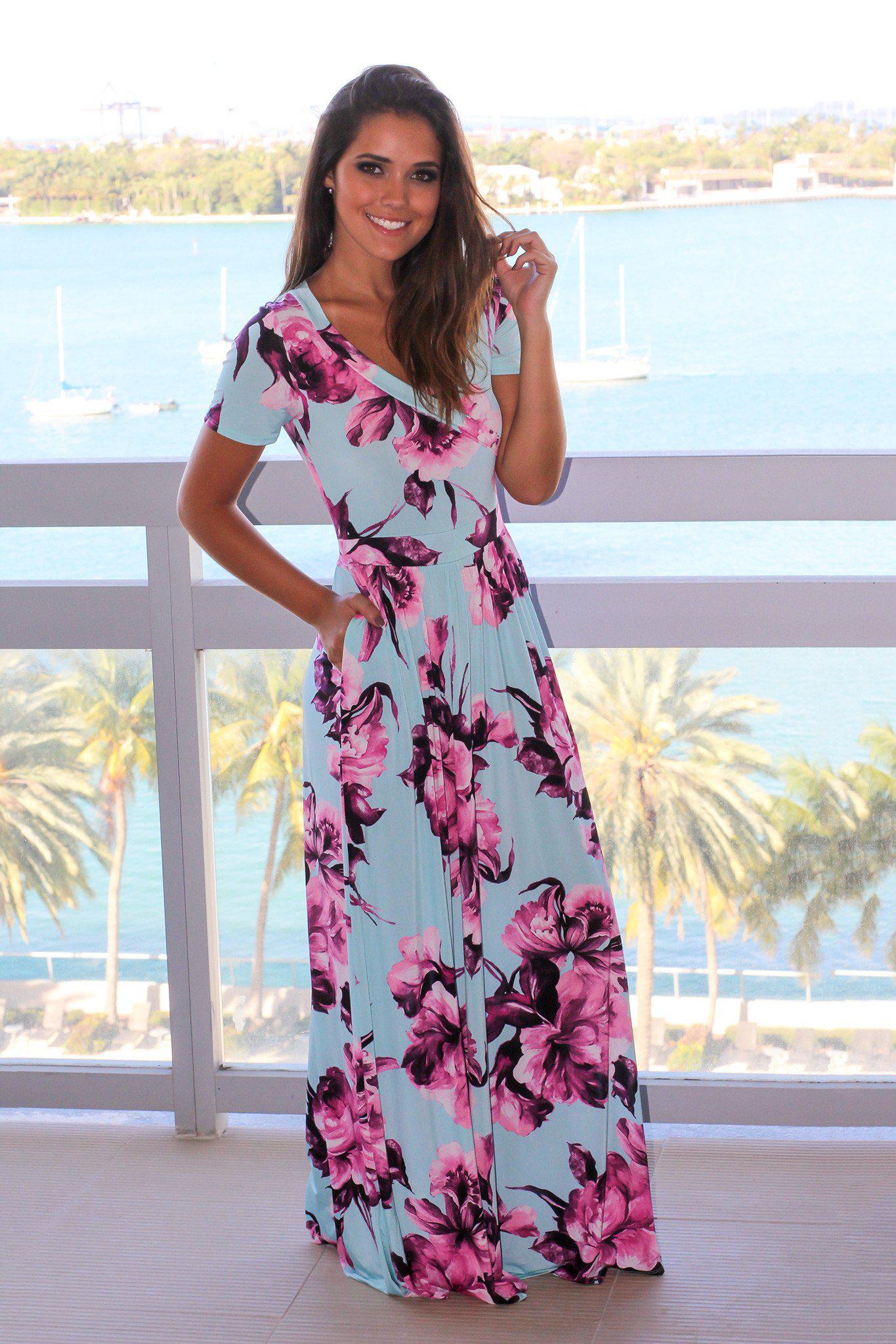 Mint and Purple Floral Maxi Dress | Online Boutiques – Saved by the Dress