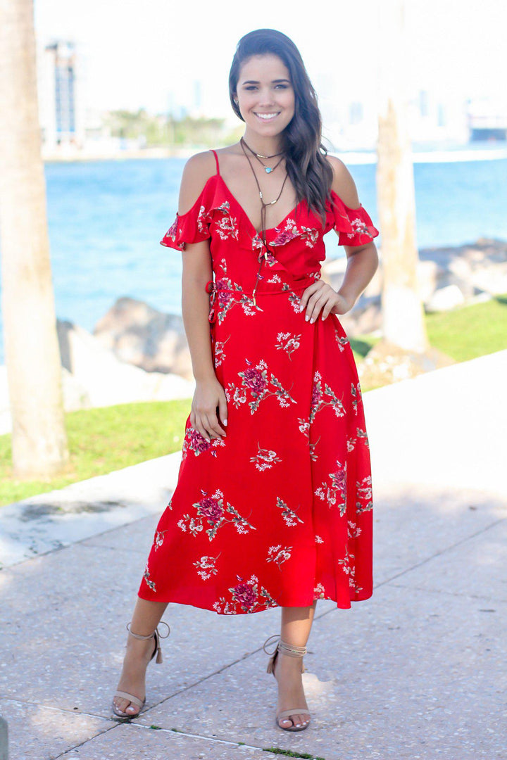 Red Floral Wrap Dress Cute Dresses – Saved by the Dress
