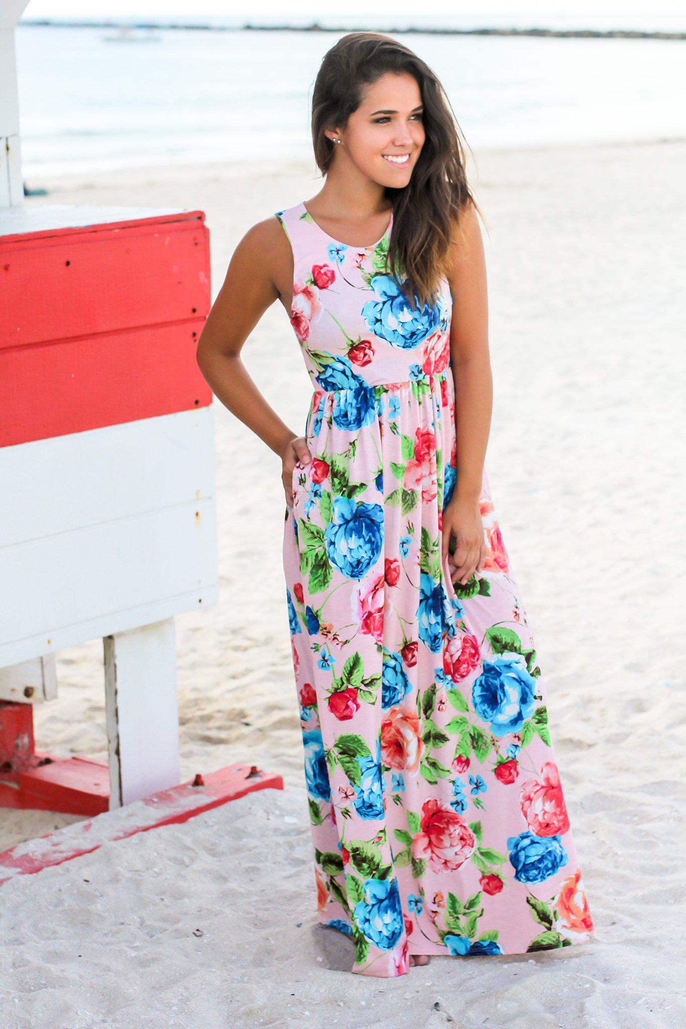 Blush and Red Floral Sleeveless Maxi Dress | Maxi Dresses – Saved by ...