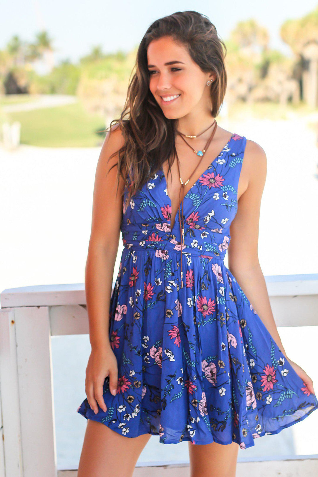 Blue Floral Short Dress with Crochet Detail | Short Dresses Saved by the Dress Blue Floral Short Dress with Crochet Detail | Short Dresses Saved by the Dress
