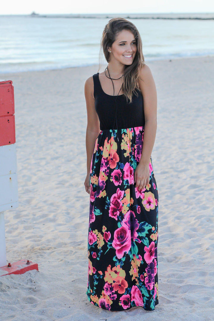 Neon Floral Maxi Dress with Black Top | Maxi Dresses Saved by the Dress Neon Floral Maxi Dress with Black Top | Maxi Dresses Saved by the Dress
