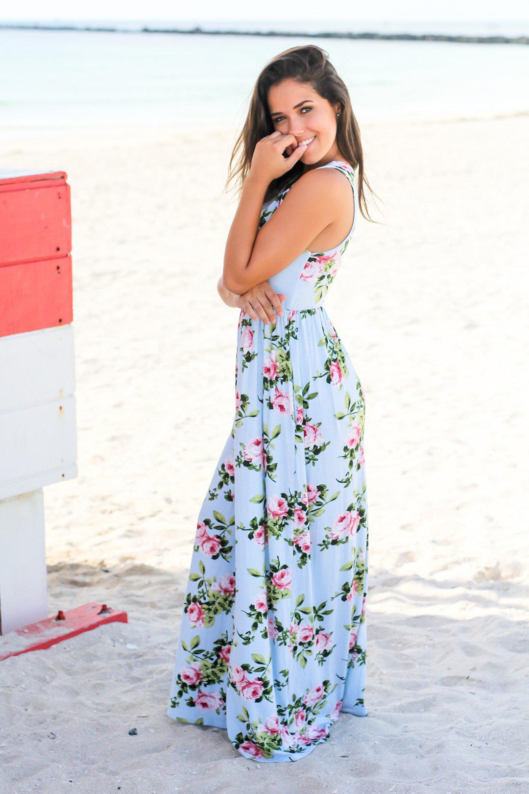 Light Blue and Mauve Floral Maxi Dress | Maxi Dresses  Saved by the Dress