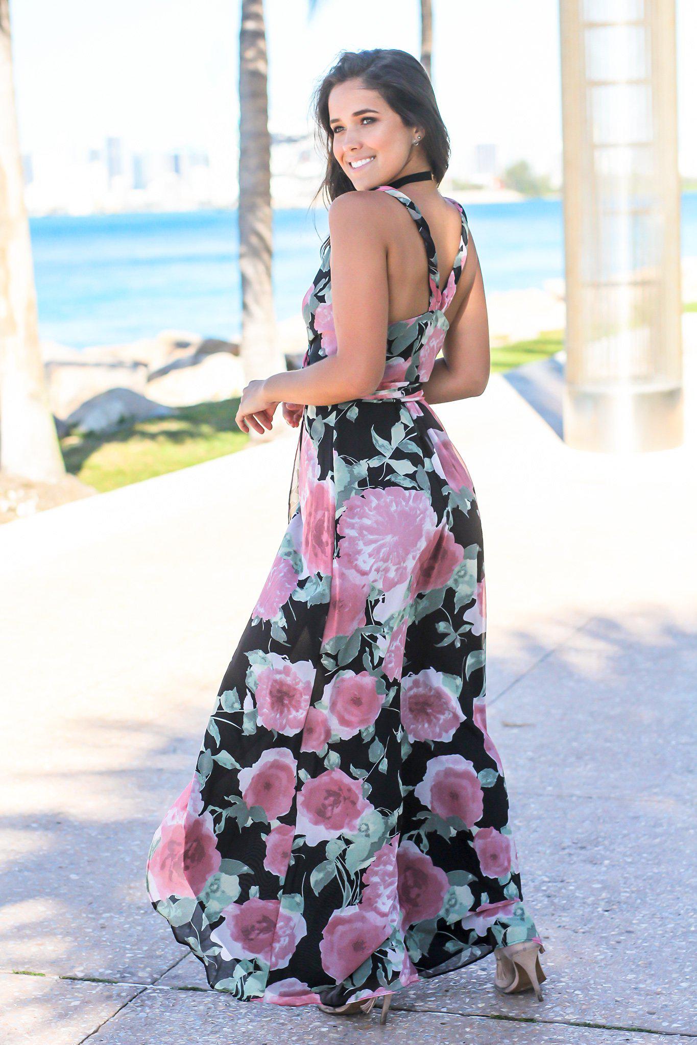 Black and Pink Floral Wrap Dress | Maxi Dresses Saved by the Dress Black and Pink Floral Wrap Dress | Maxi Dresses Saved by the Dress