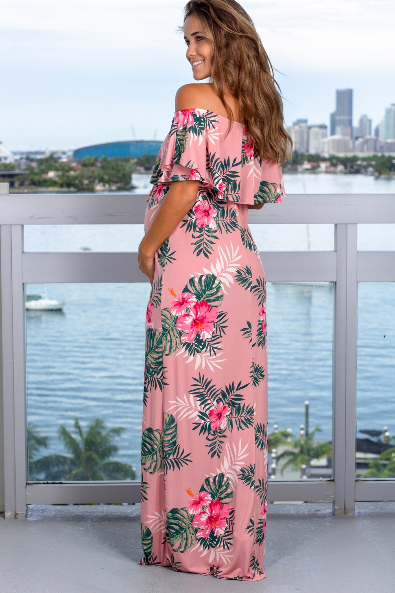 Rose Floral Off Shoulder Maxi Dress