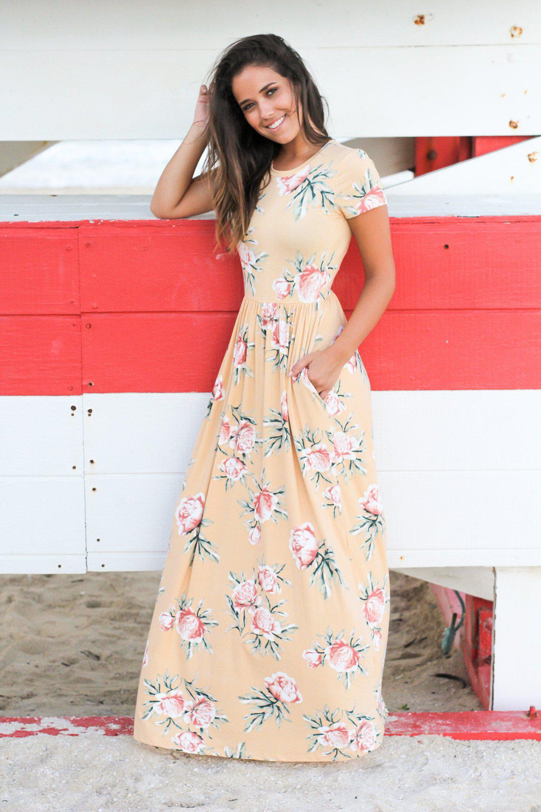 marigold maxi dress Pale Marigold Floral Maxi Dress