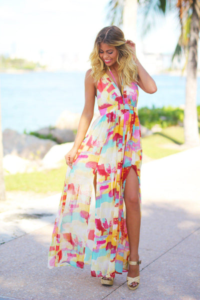 Floral Maxi Dress with Open Back