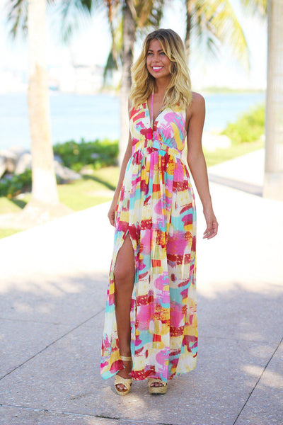 Floral Maxi Dress with Open Back