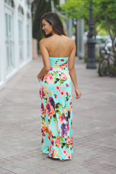 Mint Floral Maxi Dress with Pockets