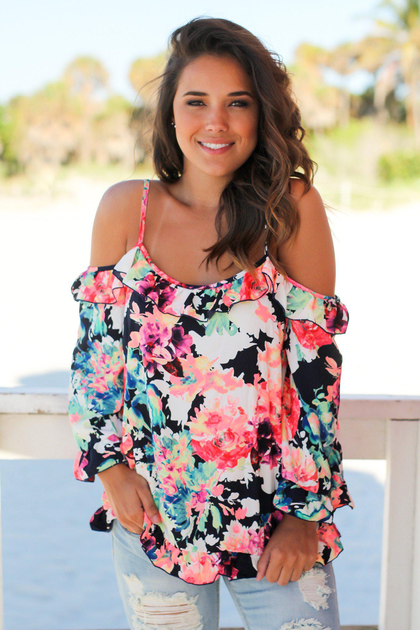 Neon Floral Off Shoulder Top | Cute Tops – Saved by the Dress