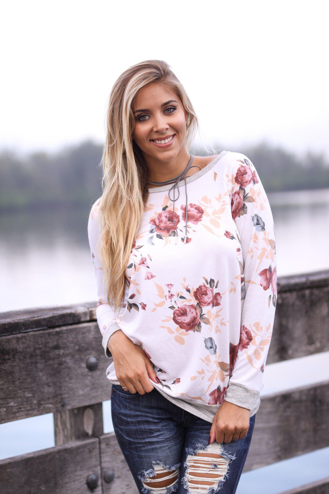 Floral and Gray Top