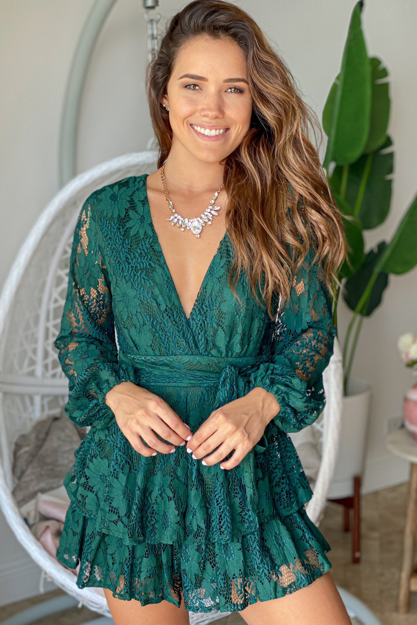 Forest Green Lace Romper
