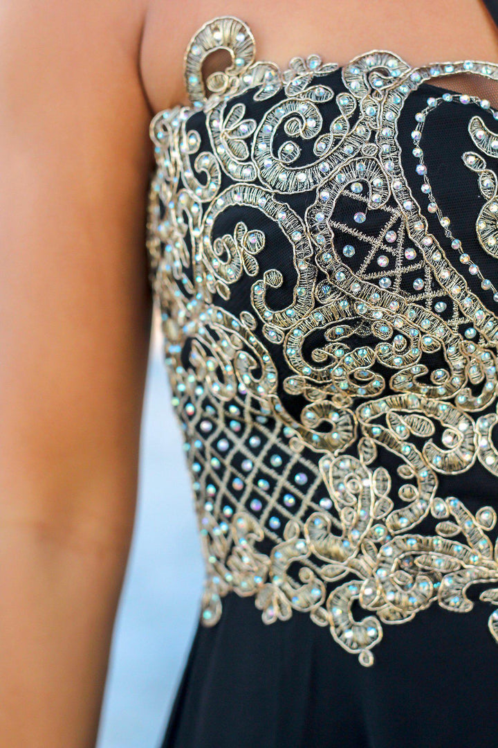 Black and Gold Maxi Dress with Embroidered Top | Maxi Dresses Saved by the Dress Black and Gold Maxi Dress with Embroidered Top | Maxi Dresses Saved by the Dress