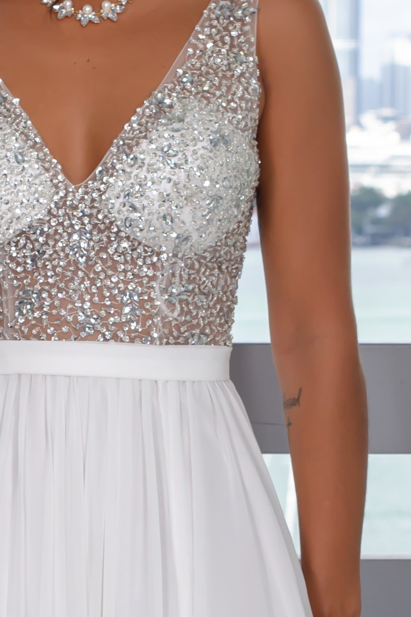 Off White Maxi Dress with Silver Jewels | Formal Dresses Saved by the Dress Off White Maxi Dress with Silver Jewels | Formal Dresses Saved by the Dress