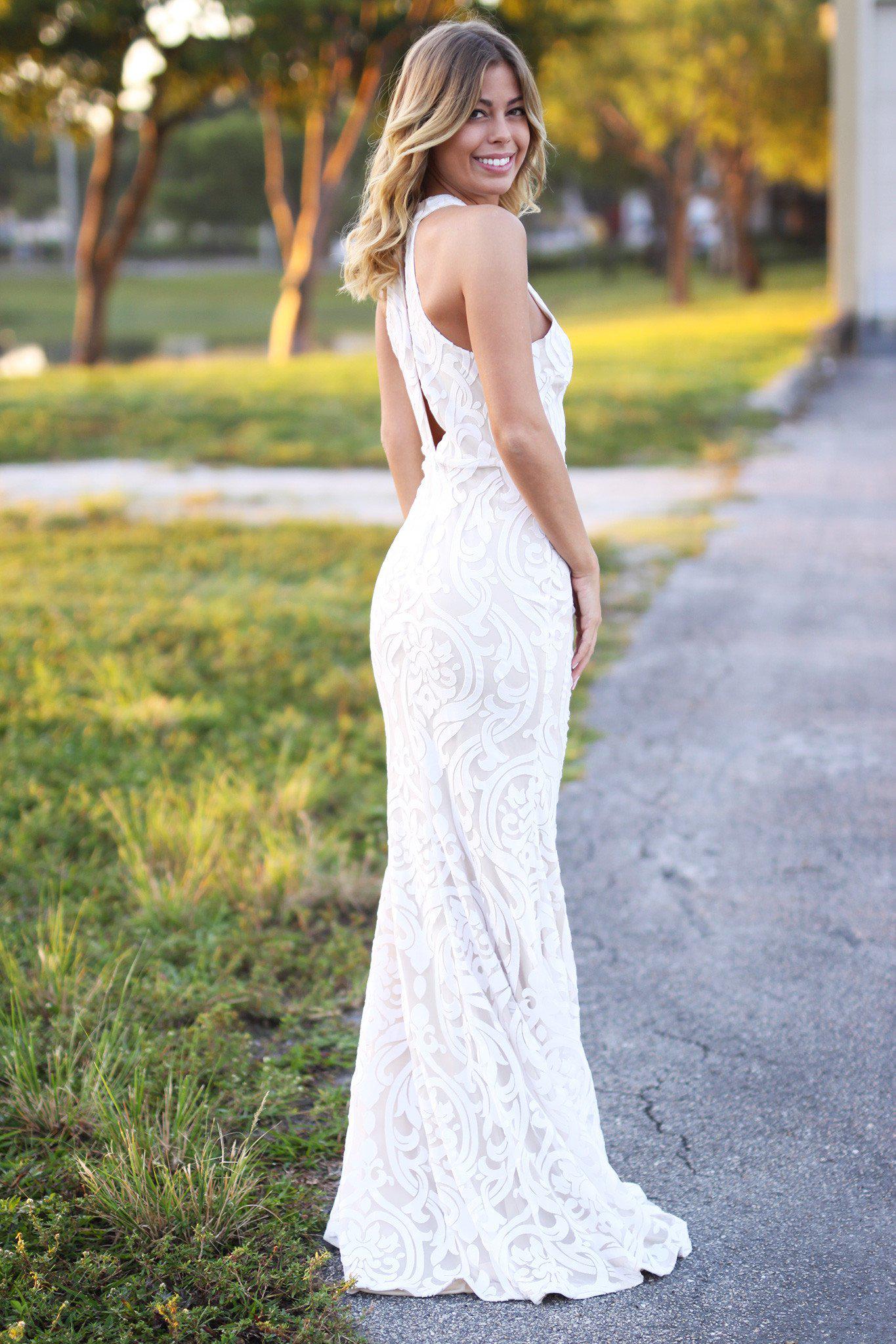 Ivory Maxi Dress with Keyhole | Ivory Evening Gown Saved by the Dress Ivory Maxi Dress with Keyhole | Ivory Evening Gown Saved by the Dress