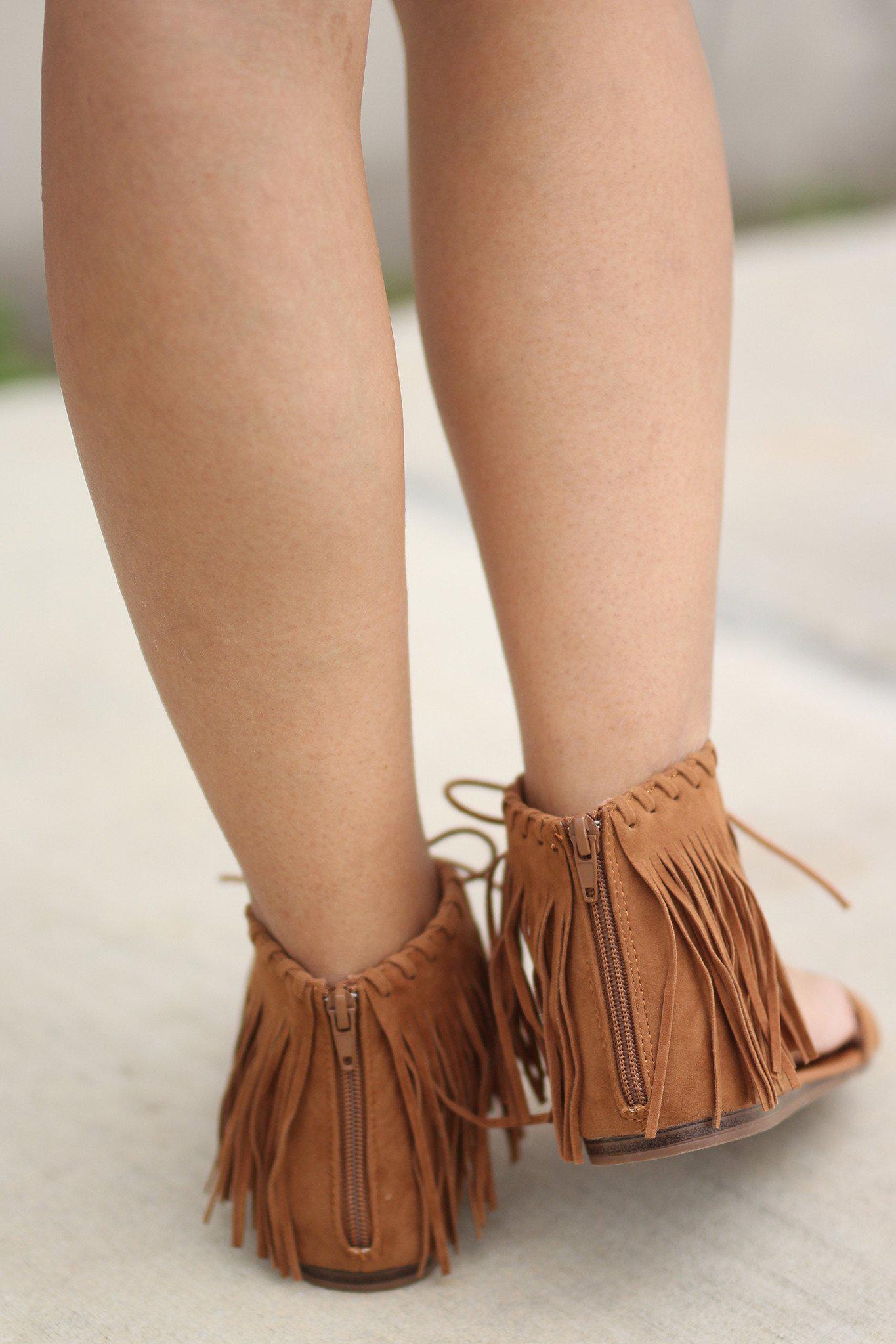 Tan Fringe Flat Sandals