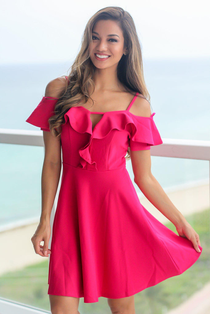 Fuchsia Short Dress with Ruffle Detail | Short Dresses Saved by the Dress Fuchsia Short Dress with Ruffle Detail | Short Dresses Saved by the Dress