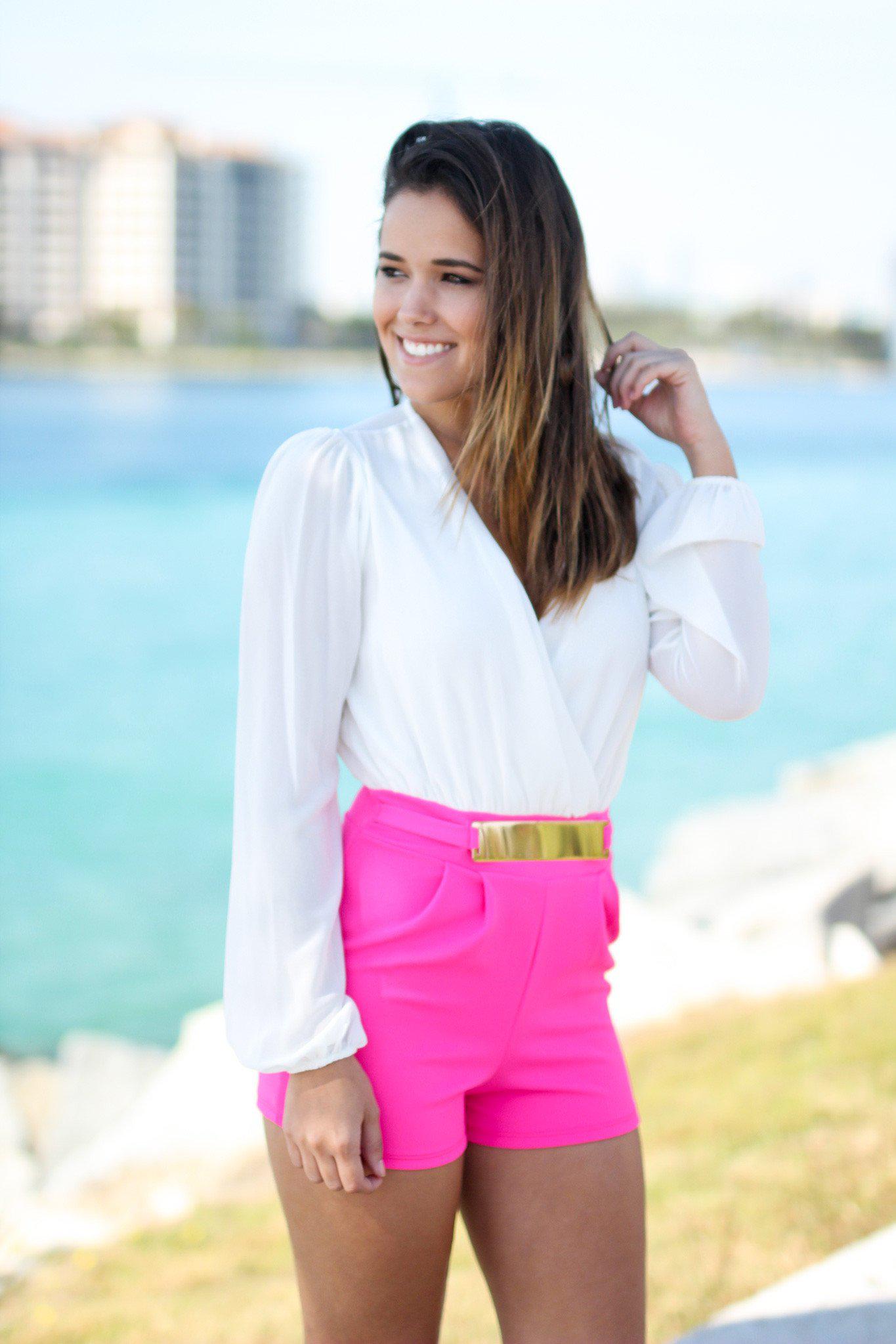 Fuchsia and White Romper with Belt