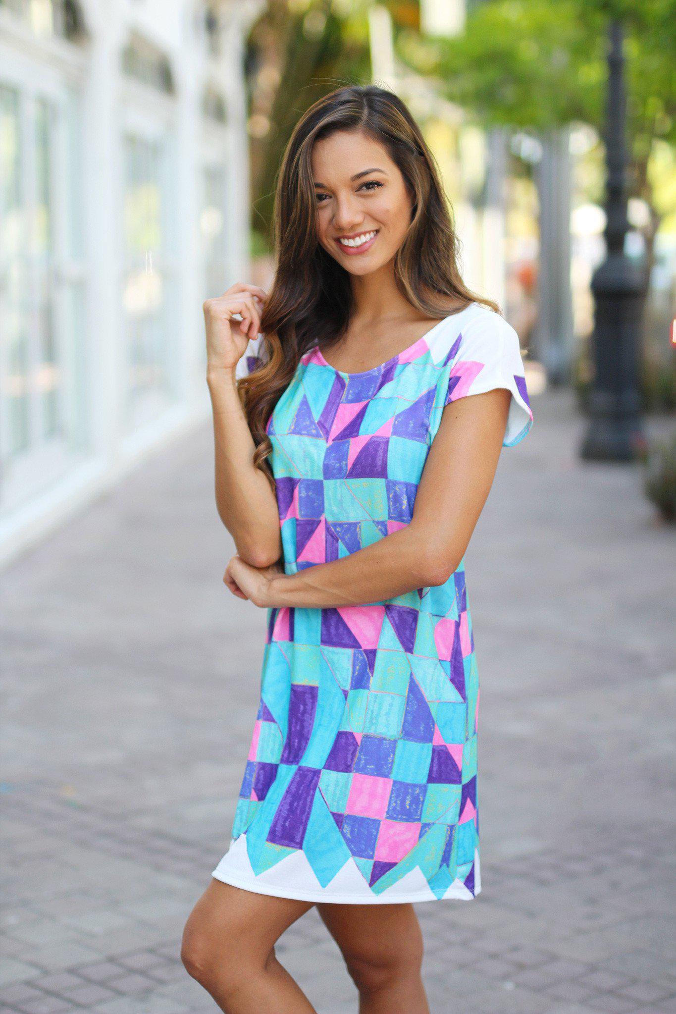 Blue Geometric Short Dress