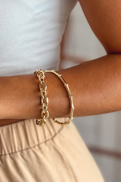 Gold Chunky Chain Bracelet and Bamboo Set