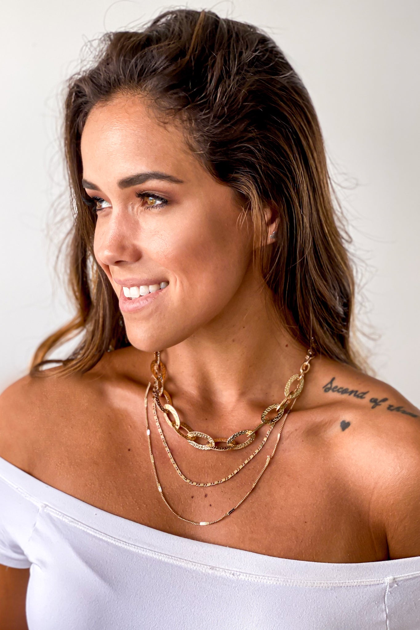 Gold Layered Hammered Link Chain Necklace