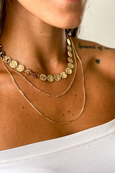 Gold Layered Necklace with Disc Chain