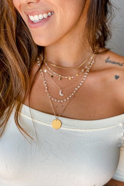 Gold Layered Necklace with Moon and Disc Detail