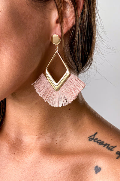 Gold Statement Earings with Pink Tassel