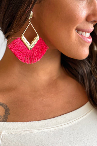 Gold Statement Earrings with Coral Tassel