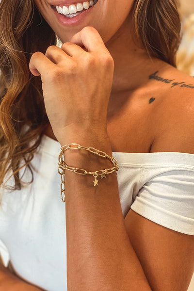 Gold Two Row Bracelet with Star Pendant