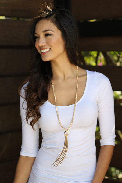 Gold Beaded Tassel Necklace