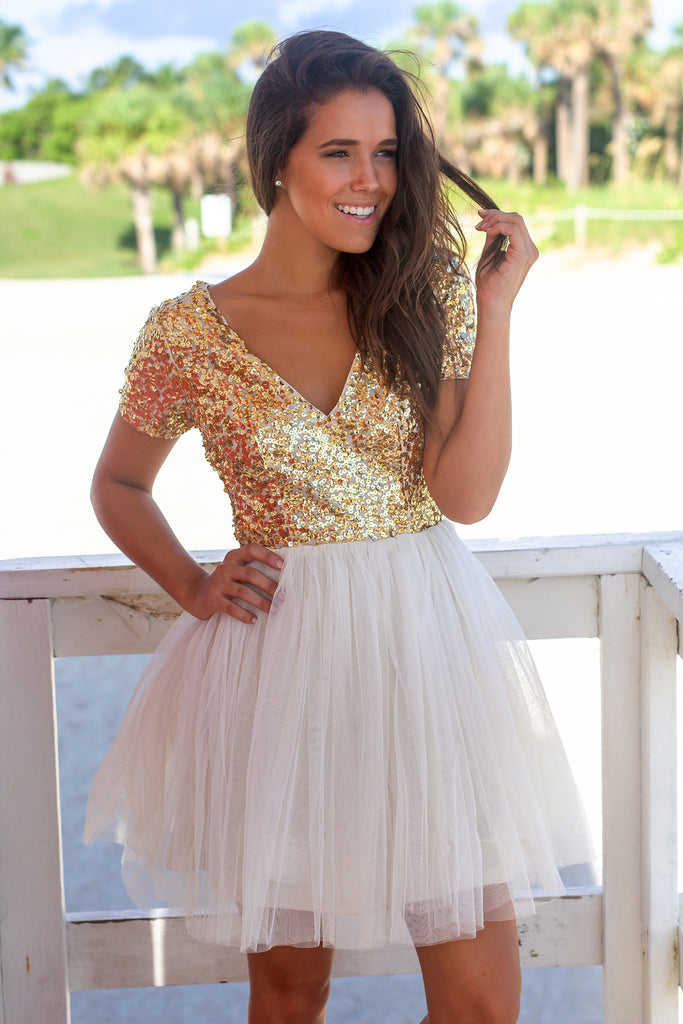 White and gold hotsell sequin short dress