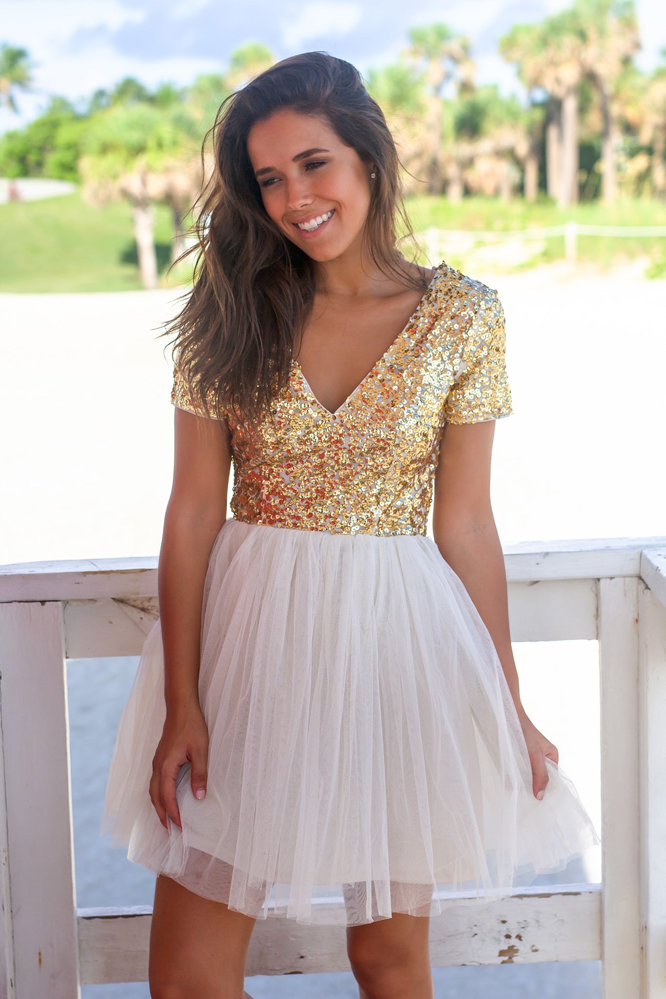 Gold Sequin Top Short Dress