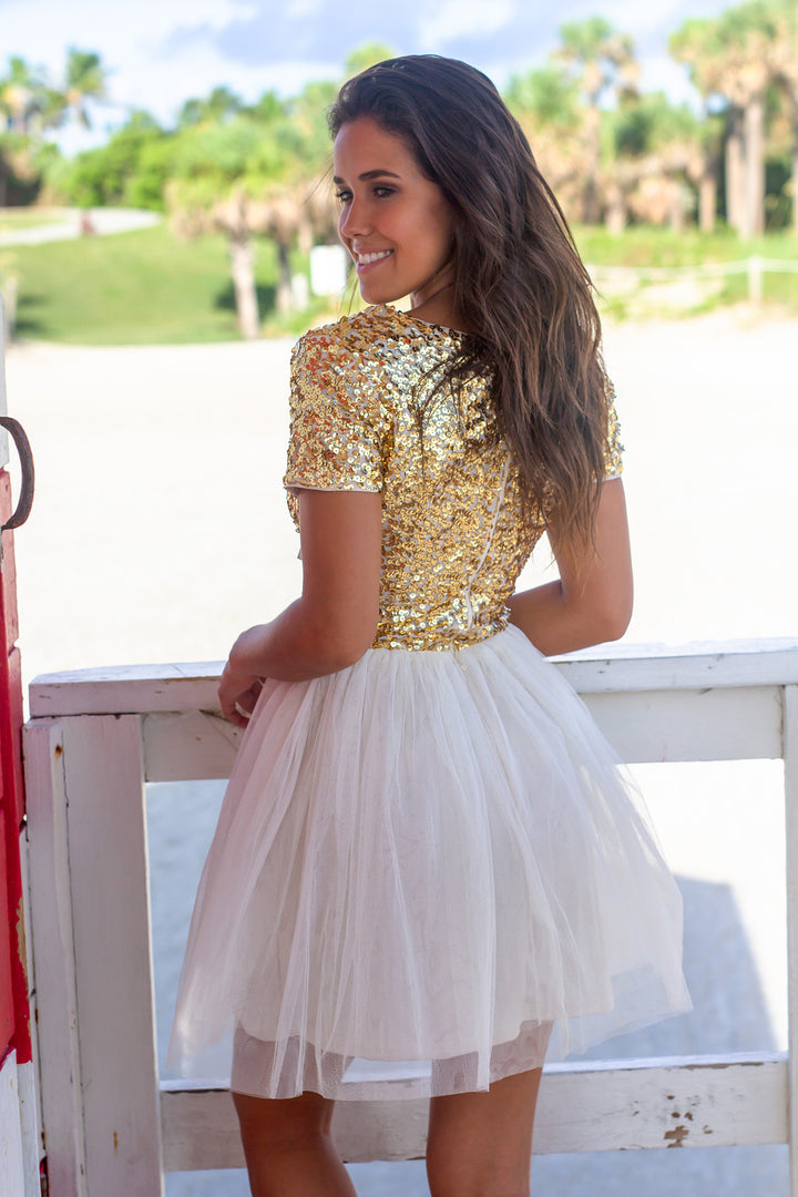 Gold Sequin Top Short Dress | Short Dresses Saved by the Dress Gold Sequin Top Short Dress | Short Dresses Saved by the Dress