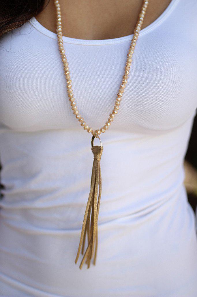 Gold Beaded Tassel Necklace
