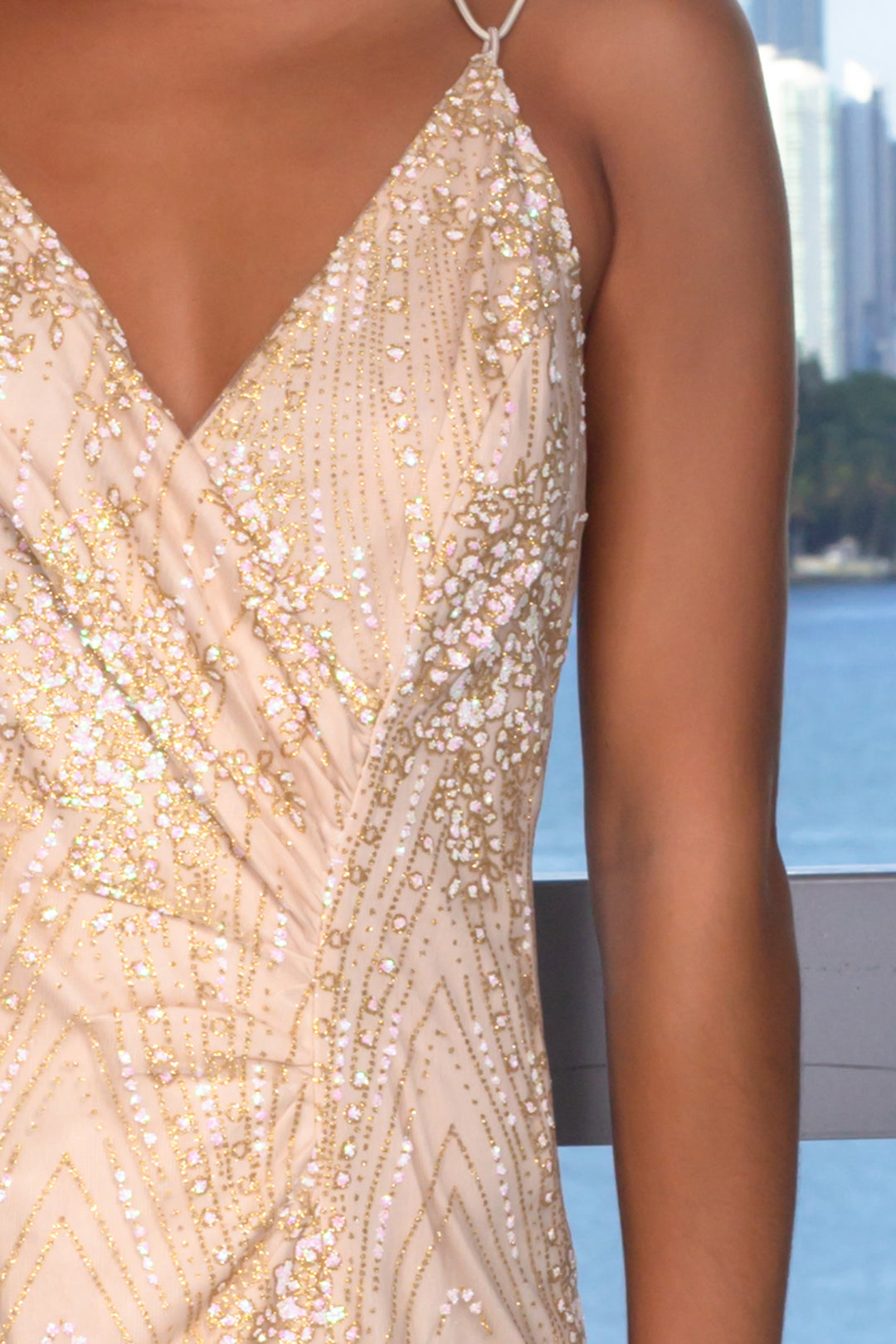 Gold and Ivory Printed Maxi Dress