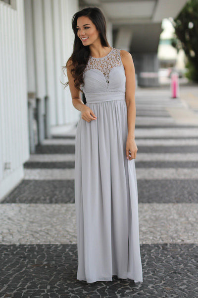 Gray Crochet Maxi Dress