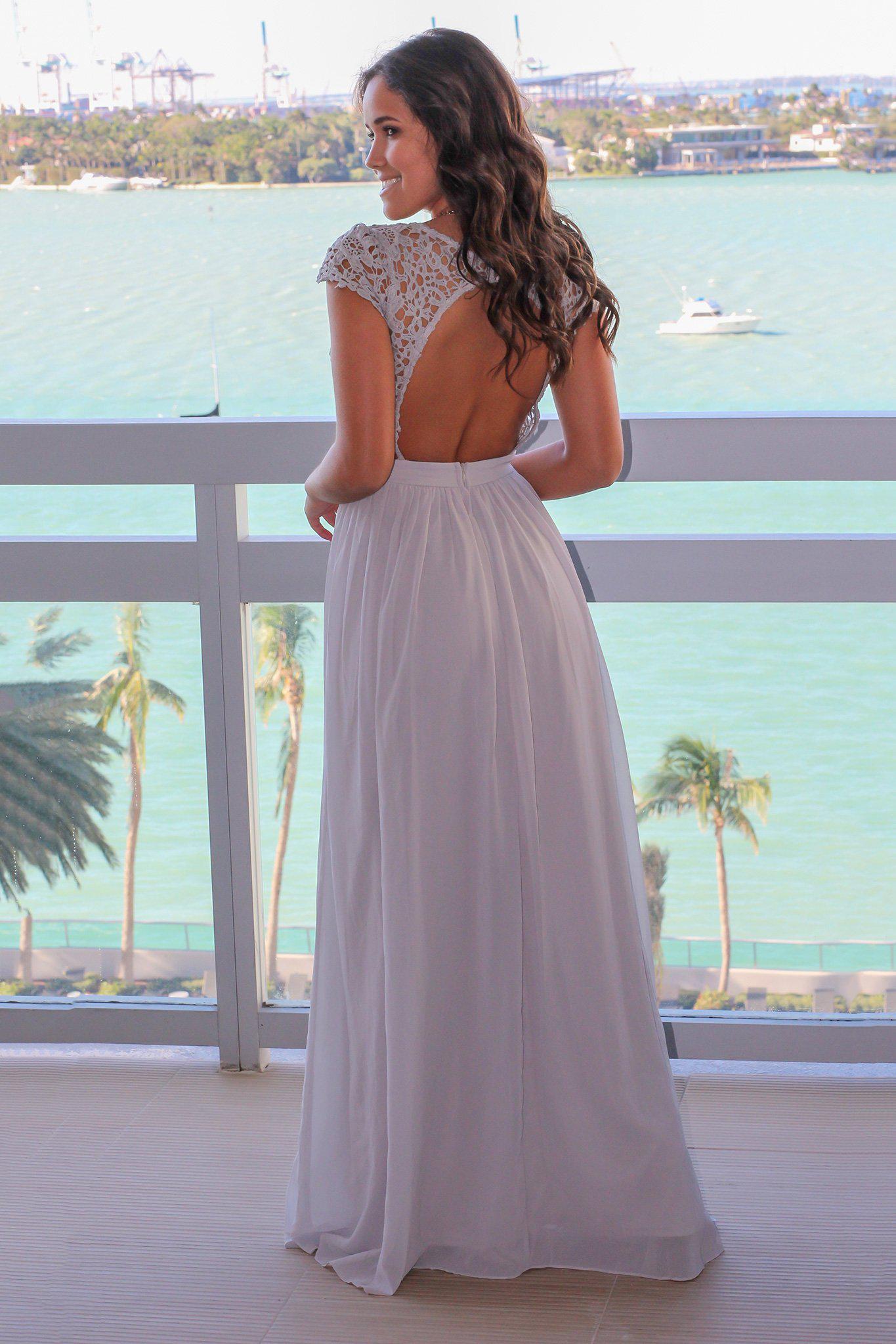 Gray Crochet Top Maxi Dress with Open Back