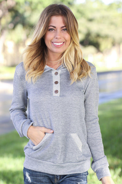 Gray Hoodie with Buttons