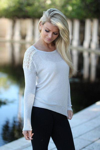Gray Lace Top with Back Bow