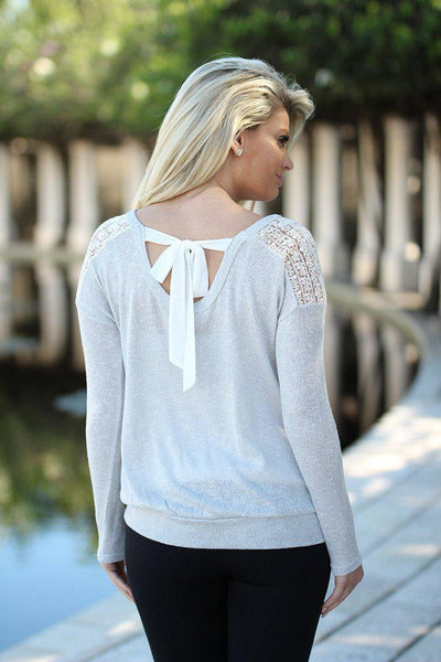 Gray Lace Top with Back Bow