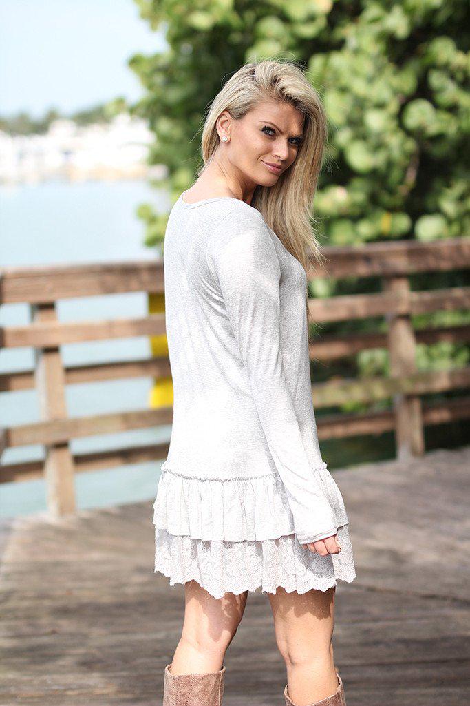 Gray Ruffled Tunic with Lace