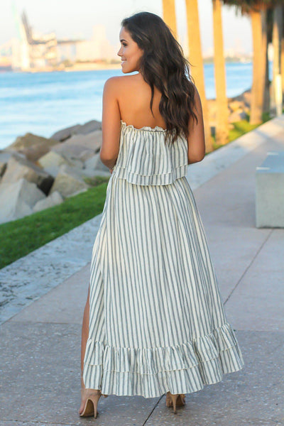 Gray Striped Layered Top and Skirt Set
