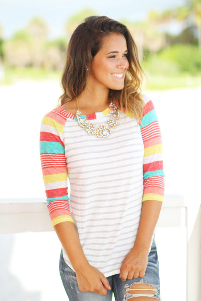 Striped Top with Multicolor Sleeves